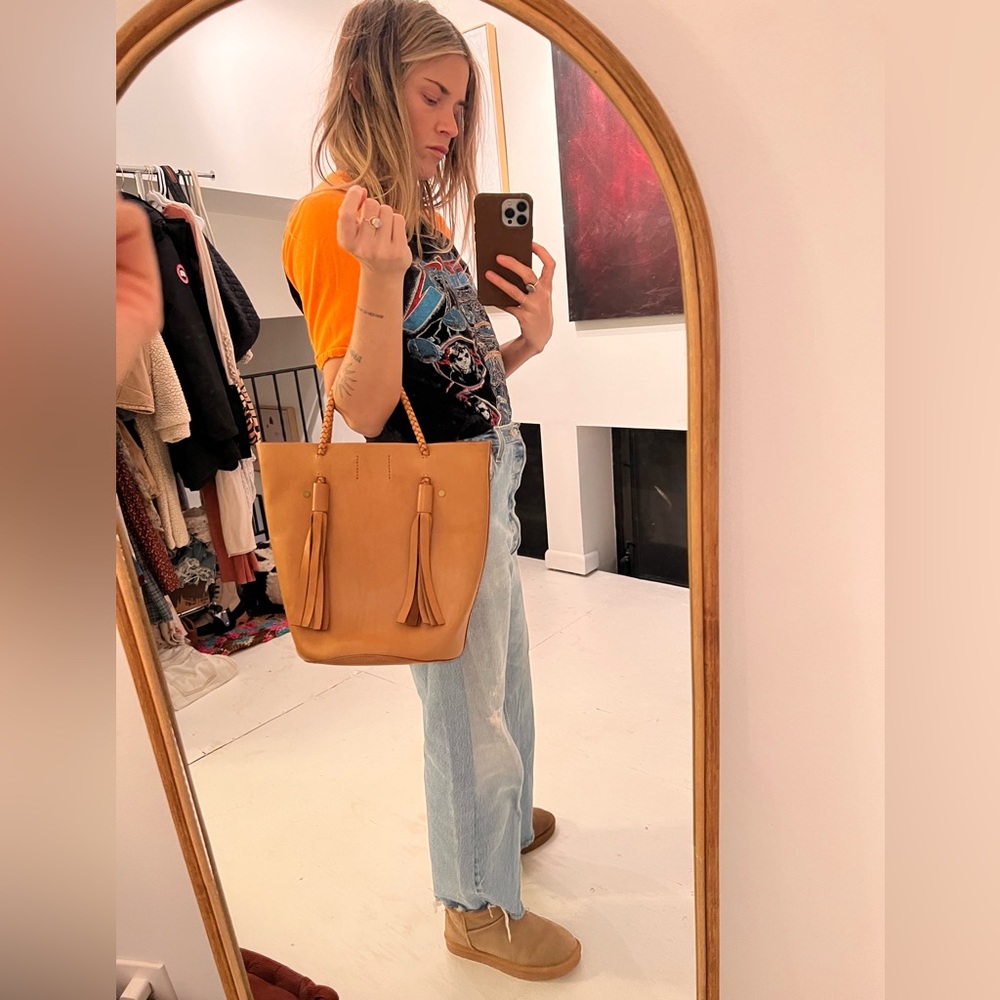 Madewell Leather Bucket Bag with Tassels